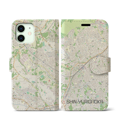 【新百合ヶ丘（神奈川県）】地図柄iPhoneケース（手帳タイプ）ナチュラル・iPhone 12 mini 用