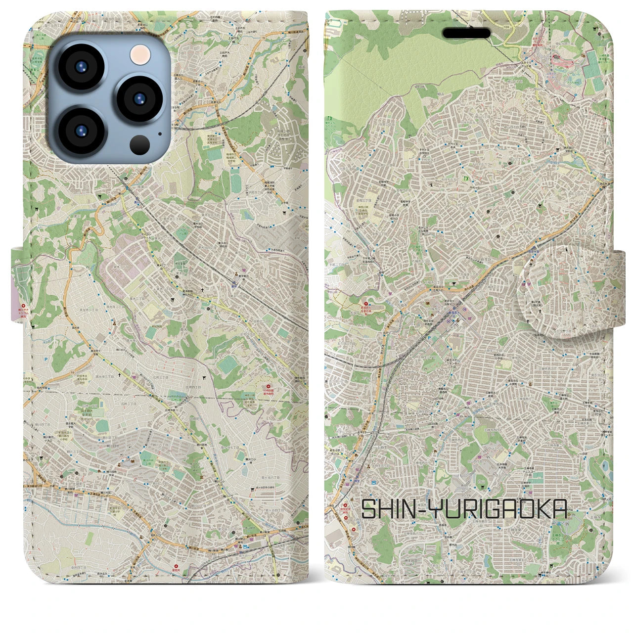 【新百合ヶ丘】地図柄iPhoneケース（手帳両面タイプ・ナチュラル）iPhone 13 Pro Max 用
