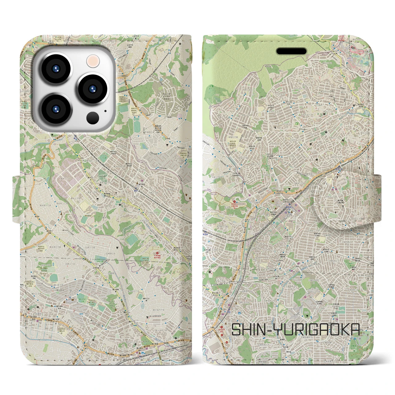 【新百合ヶ丘】地図柄iPhoneケース（手帳両面タイプ・ナチュラル）iPhone 13 Pro 用
