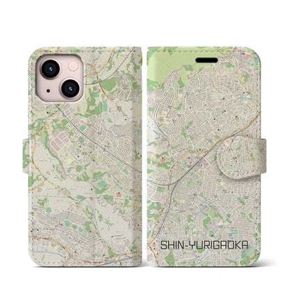 【新百合ヶ丘（神奈川県）】地図柄iPhoneケース（手帳タイプ）ナチュラル・iPhone 13 mini 用