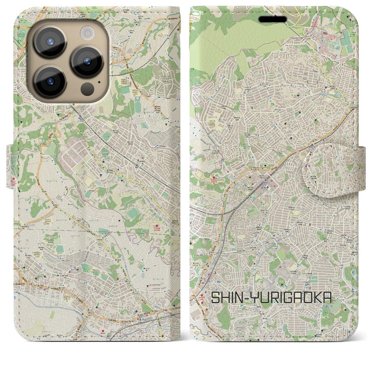 【新百合ヶ丘】地図柄iPhoneケース（手帳両面タイプ・ナチュラル）iPhone 14 Pro Max 用