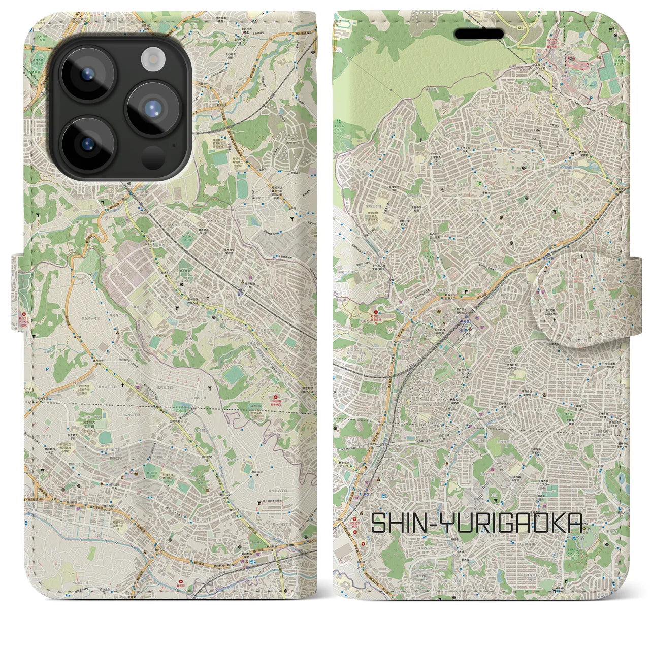 【新百合ヶ丘】地図柄iPhoneケース（手帳両面タイプ・ナチュラル）iPhone 15 Pro Max 用