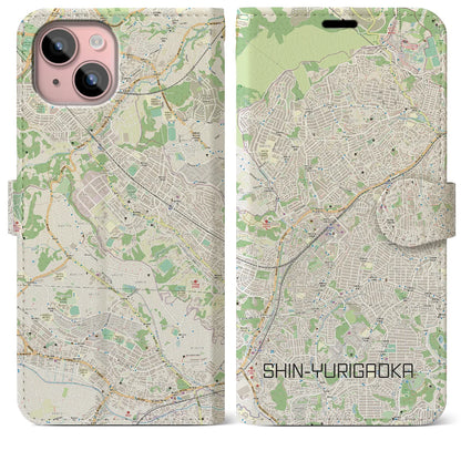 【新百合ヶ丘（神奈川県）】地図柄iPhoneケース（手帳タイプ）ナチュラル・iPhone 15 Plus 用