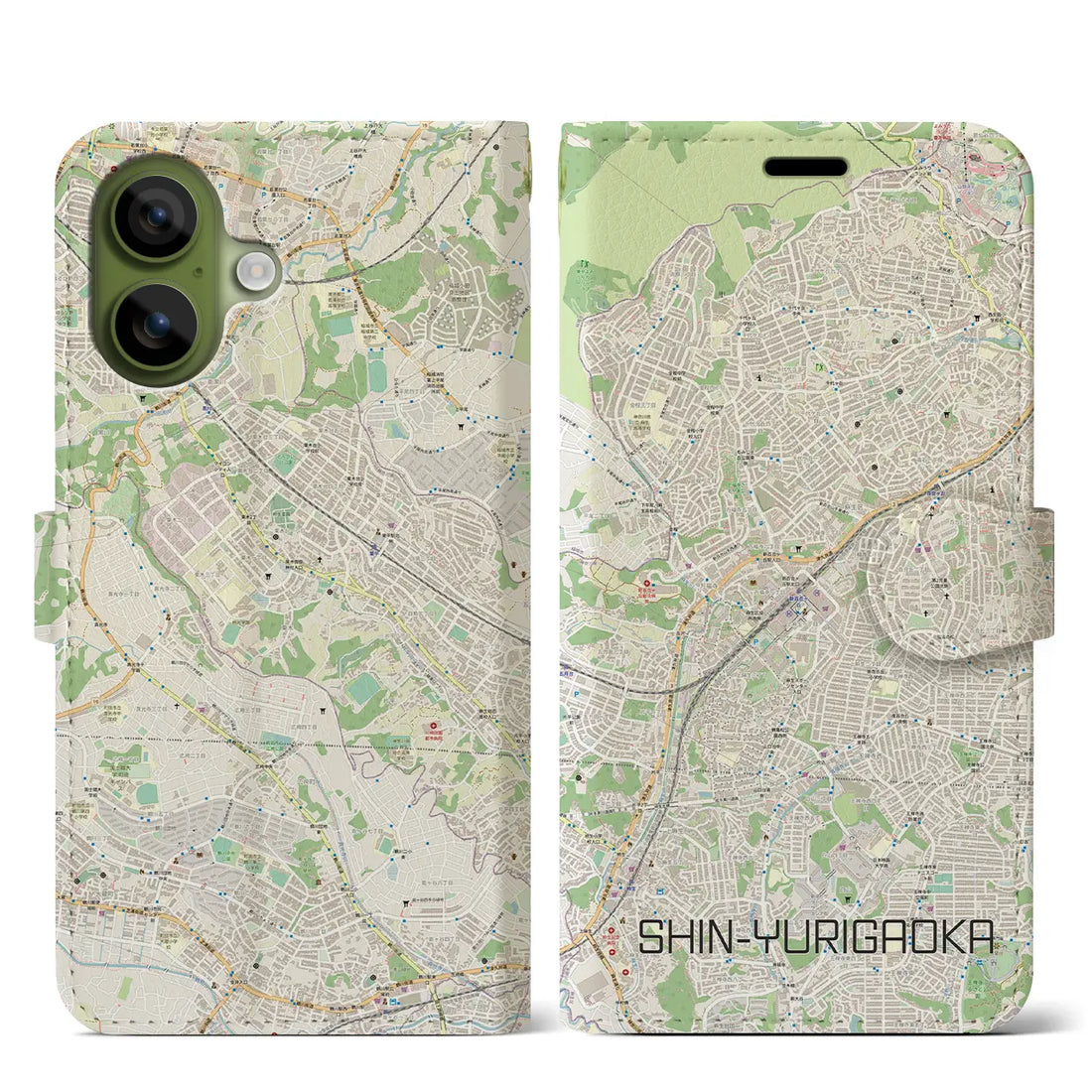 【新百合ヶ丘（神奈川県）】地図柄iPhoneケース（手帳タイプ）ナチュラル・iPhone 17 Pro Max 用