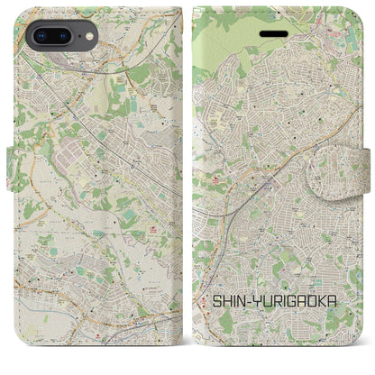 【新百合ヶ丘（神奈川県）】地図柄iPhoneケース（手帳タイプ）ナチュラル・iPhone 8Plus /7Plus / 6sPlus / 6Plus 用