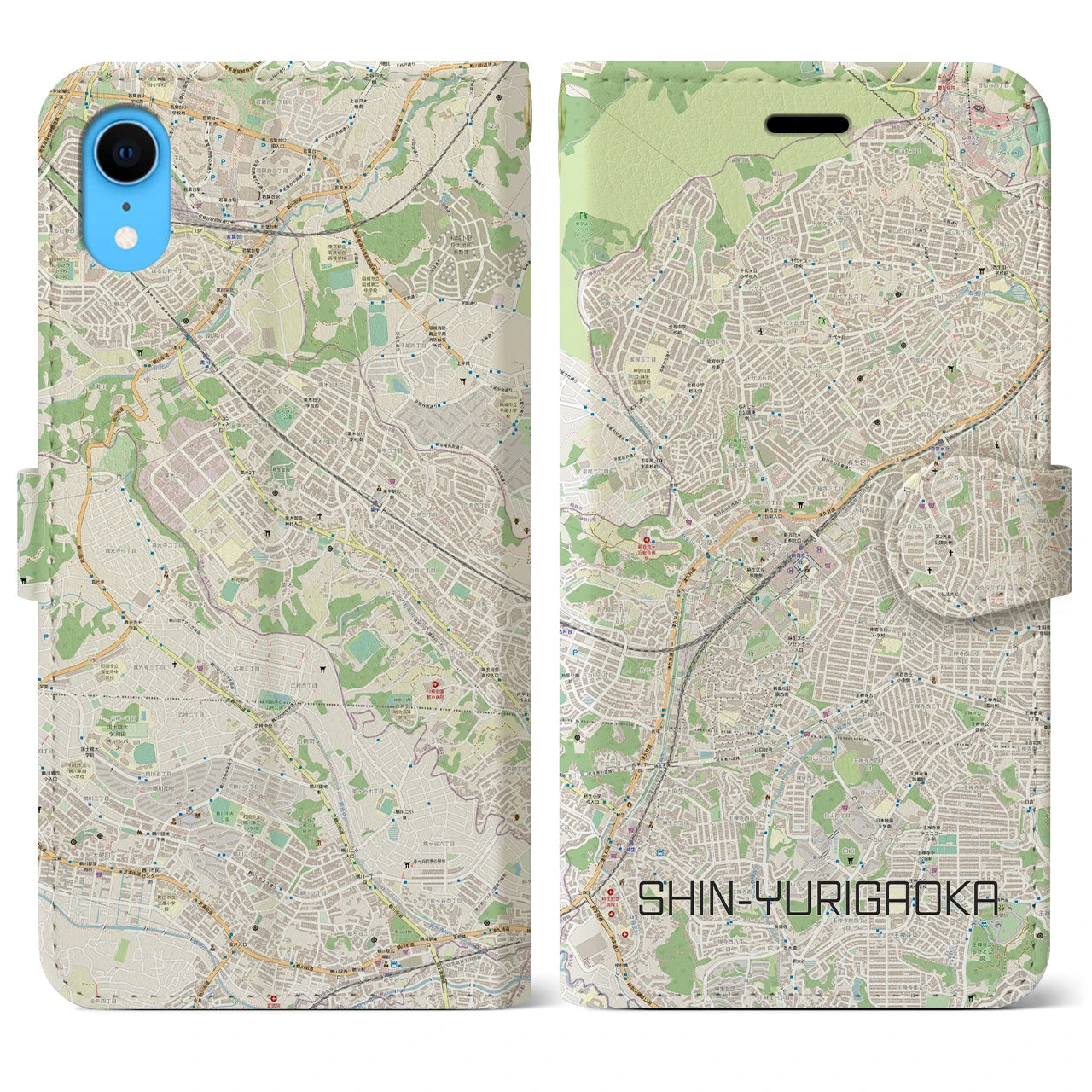 【新百合ヶ丘】地図柄iPhoneケース（手帳両面タイプ・ナチュラル）iPhone XR 用