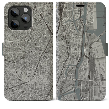 【品川シーサイド（東京都）】地図柄iPhoneケース（手帳タイプ）モノトーン・iPhone 15 Pro Max 用