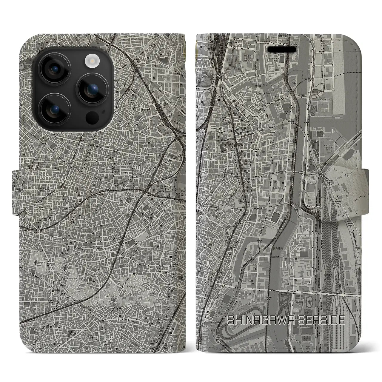 【品川シーサイド（東京都）】地図柄iPhoneケース（手帳タイプ）モノトーン・iPhone 16 用