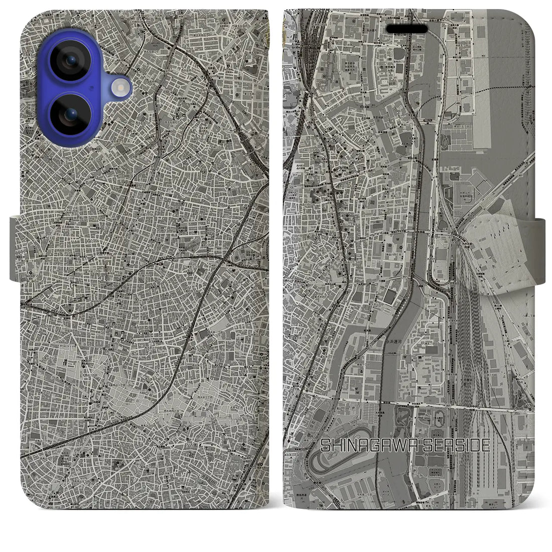 【品川シーサイド(東京都)】地図柄iPhoneケース(手帳タイプ)モノトーン・iPhone 16 Pro Max 用