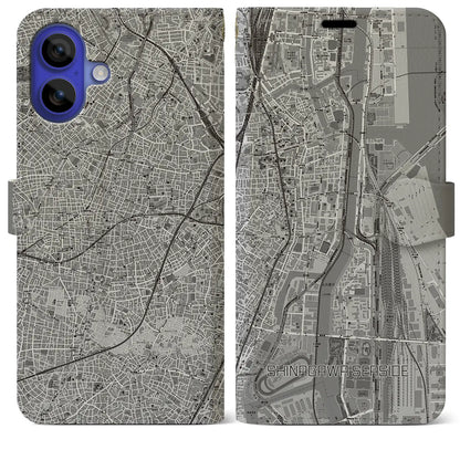 【品川シーサイド（東京都）】地図柄iPhoneケース（手帳タイプ）モノトーン・iPhone 16 Pro Max 用