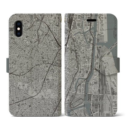 【品川シーサイド（東京都）】地図柄iPhoneケース（手帳タイプ）モノトーン・iPhone XS / X 用