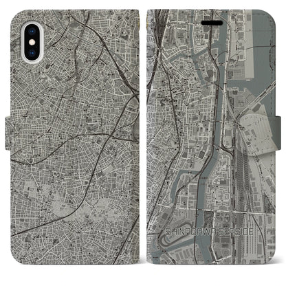【品川シーサイド（東京都）】地図柄iPhoneケース（手帳タイプ）モノトーン・iPhone XS Max 用