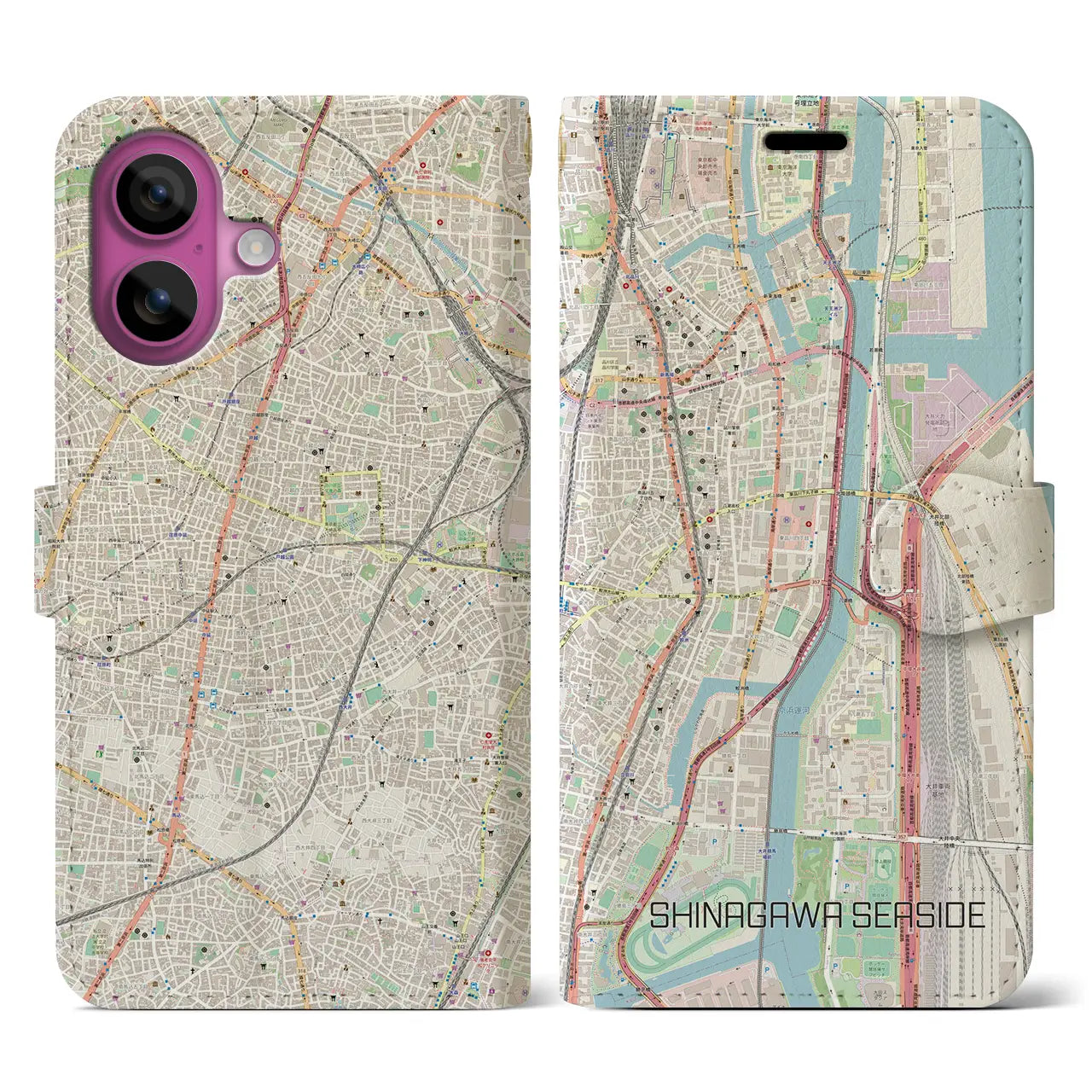 【品川シーサイド（東京都）】地図柄iPhoneケース（手帳タイプ）ナチュラル・iPhone 16 Pro 用