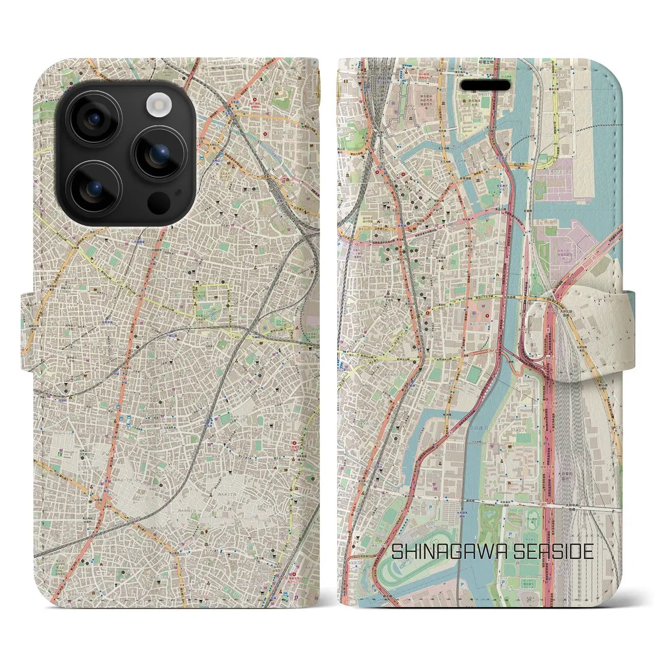 【品川シーサイド（東京都）】地図柄iPhoneケース（手帳タイプ）ナチュラル・iPhone 16 用