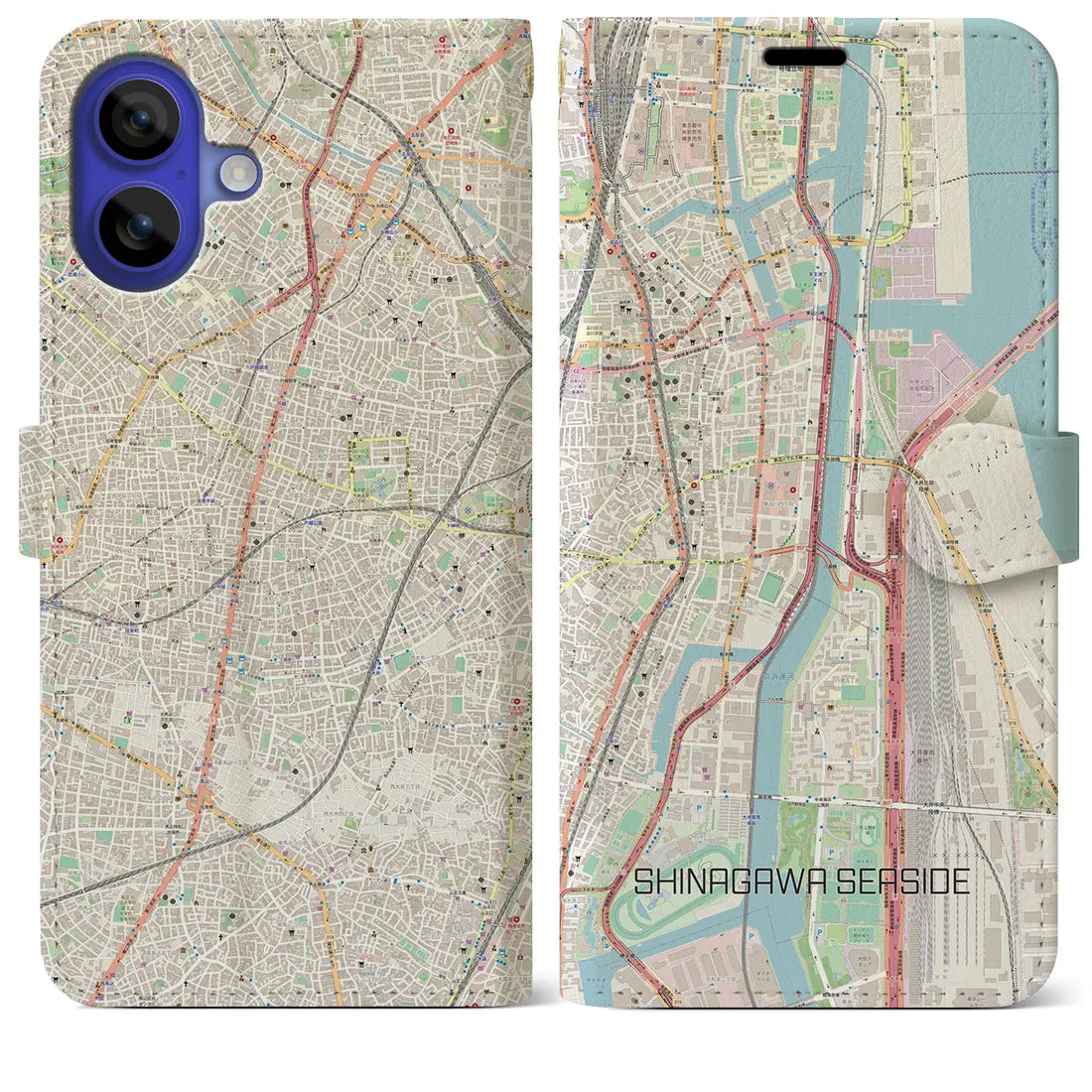 【品川シーサイド（東京都）】地図柄iPhoneケース（手帳タイプ）ナチュラル・iPhone 16 Pro Max 用