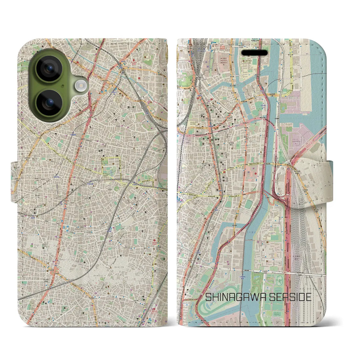 【品川シーサイド（東京都）】地図柄iPhoneケース（手帳タイプ）モノトーン・iPhone 17 Pro Max 用