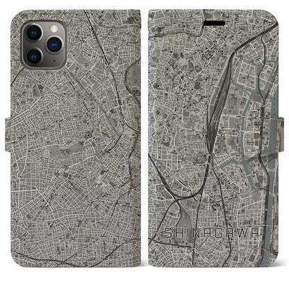 【品川（東京都）】地図柄iPhoneケース（手帳タイプ）モノトーン・iPhone 11 Pro Max 用