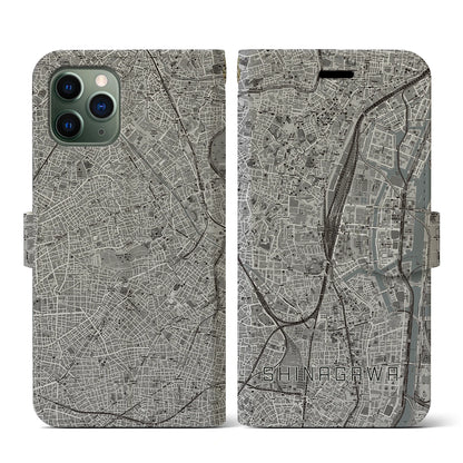 【品川（東京都）】地図柄iPhoneケース（手帳タイプ）モノトーン・iPhone 11 Pro 用