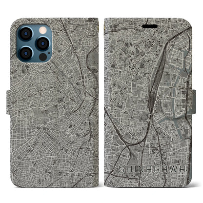 【品川（東京都）】地図柄iPhoneケース（手帳タイプ）モノトーン・iPhone 12 / 12 Pro 用