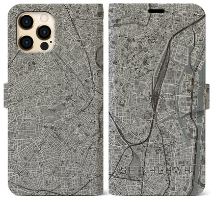 【品川（東京都）】地図柄iPhoneケース（手帳タイプ）モノトーン・iPhone 12 Pro Max 用