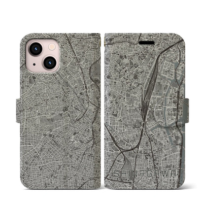 【品川（東京都）】地図柄iPhoneケース（手帳タイプ）モノトーン・iPhone 13 mini 用