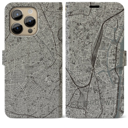 【品川（東京都）】地図柄iPhoneケース（手帳タイプ）モノトーン・iPhone 14 Pro Max 用