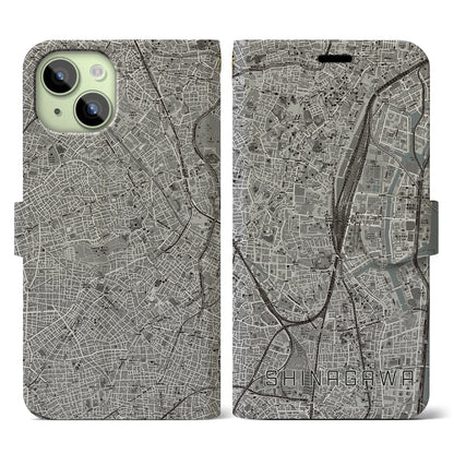 【品川（東京都）】地図柄iPhoneケース（手帳タイプ）モノトーン・iPhone 15 用