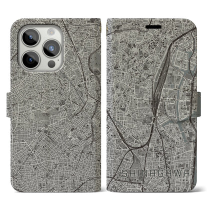 【品川（東京都）】地図柄iPhoneケース（手帳タイプ）モノトーン・iPhone 15 Pro 用