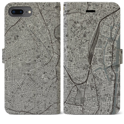 【品川（東京都）】地図柄iPhoneケース（手帳タイプ）モノトーン・iPhone 8Plus /7Plus / 6sPlus / 6Plus 用