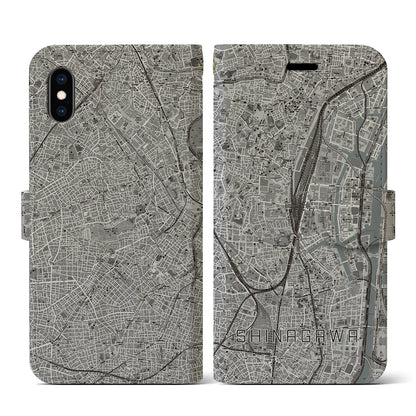 【品川（東京都）】地図柄iPhoneケース（手帳タイプ）モノトーン・iPhone XS / X 用