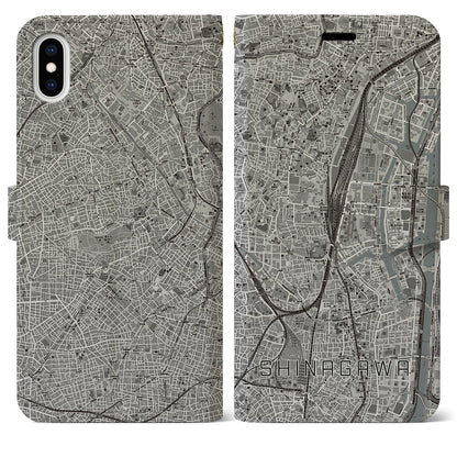 【品川（東京都）】地図柄iPhoneケース（手帳タイプ）モノトーン・iPhone XS Max 用