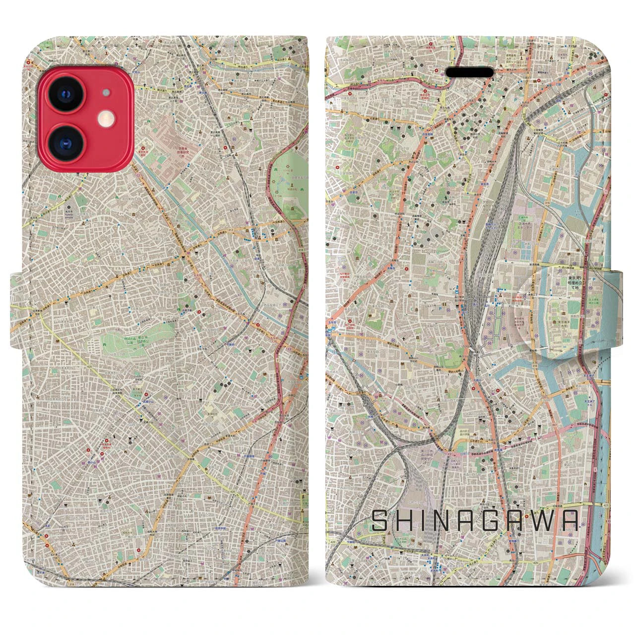 【品川】地図柄iPhoneケース（手帳両面タイプ・ナチュラル）iPhone 11 用