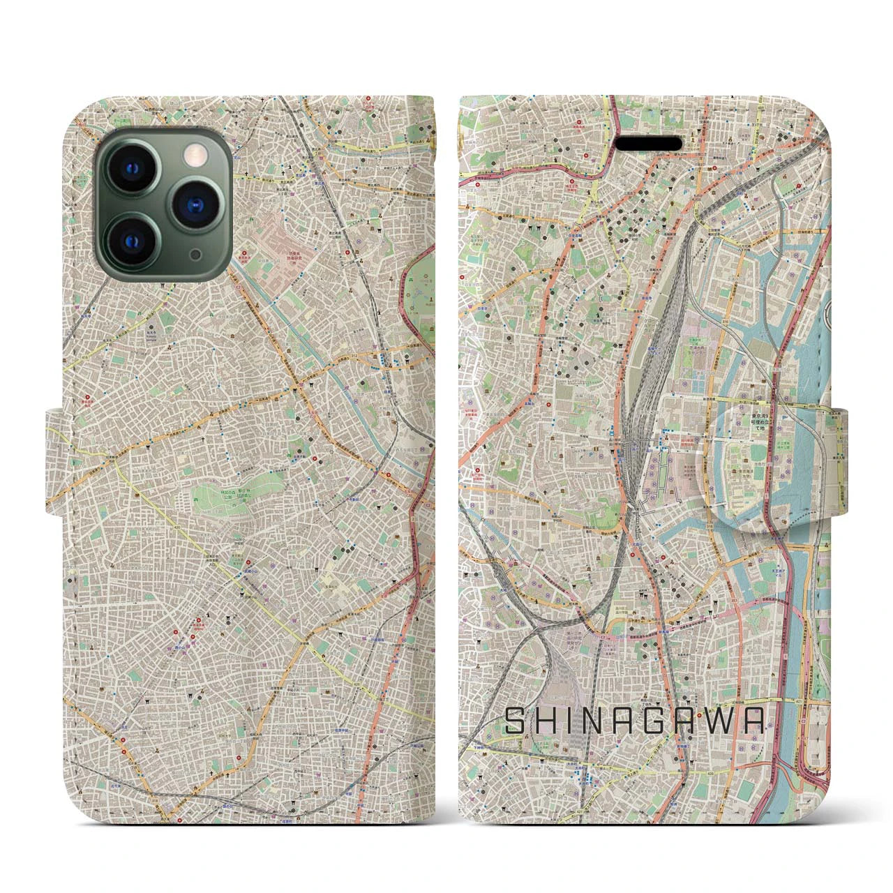 【品川】地図柄iPhoneケース（手帳両面タイプ・ナチュラル）iPhone 11 Pro 用