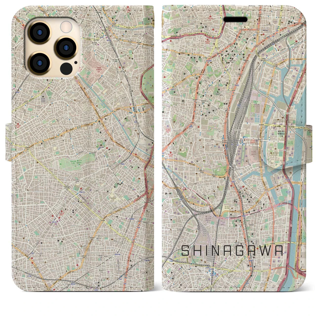 【品川】地図柄iPhoneケース（手帳両面タイプ・ナチュラル）iPhone 12 Pro Max 用