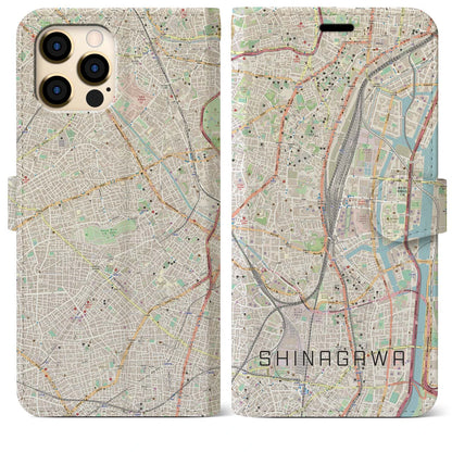 【品川（東京都）】地図柄iPhoneケース（手帳タイプ）ナチュラル・iPhone 12 Pro Max 用