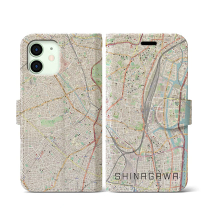 【品川（東京都）】地図柄iPhoneケース（手帳タイプ）ナチュラル・iPhone 12 mini 用