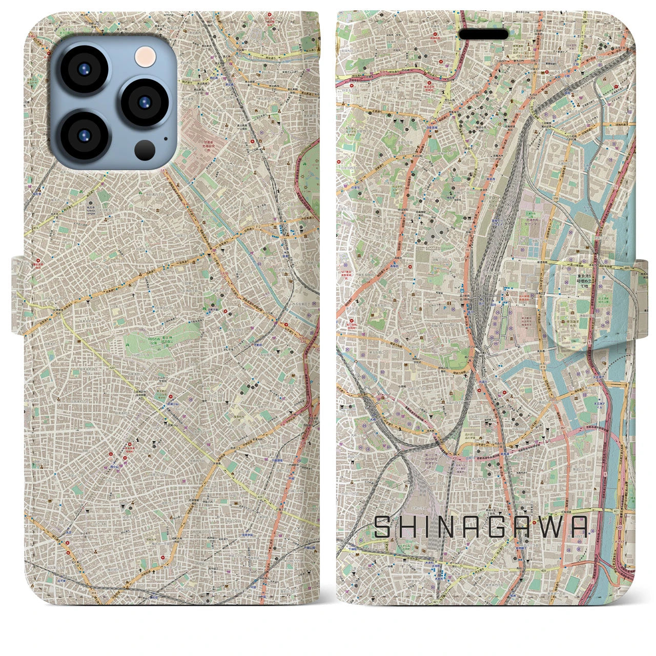 【品川】地図柄iPhoneケース（手帳両面タイプ・ナチュラル）iPhone 13 Pro Max 用