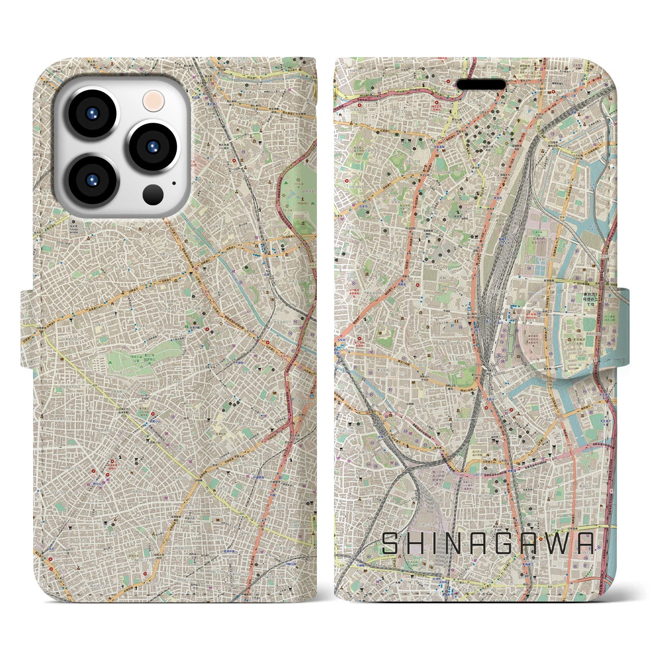 【品川】地図柄iPhoneケース（手帳両面タイプ・ナチュラル）iPhone 13 Pro 用