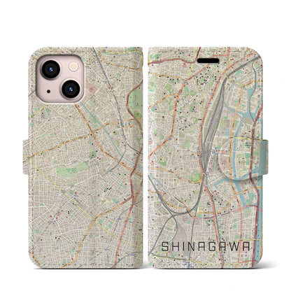 【品川（東京都）】地図柄iPhoneケース（手帳タイプ）ナチュラル・iPhone 13 mini 用