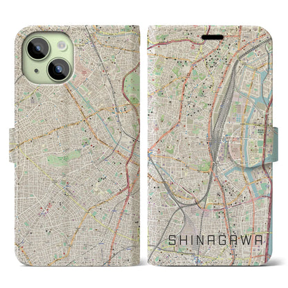 【品川（東京都）】地図柄iPhoneケース（手帳タイプ）ナチュラル・iPhone 15 用
