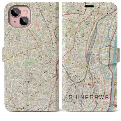 【品川（東京都）】地図柄iPhoneケース（手帳タイプ）ナチュラル・iPhone 15 Plus 用