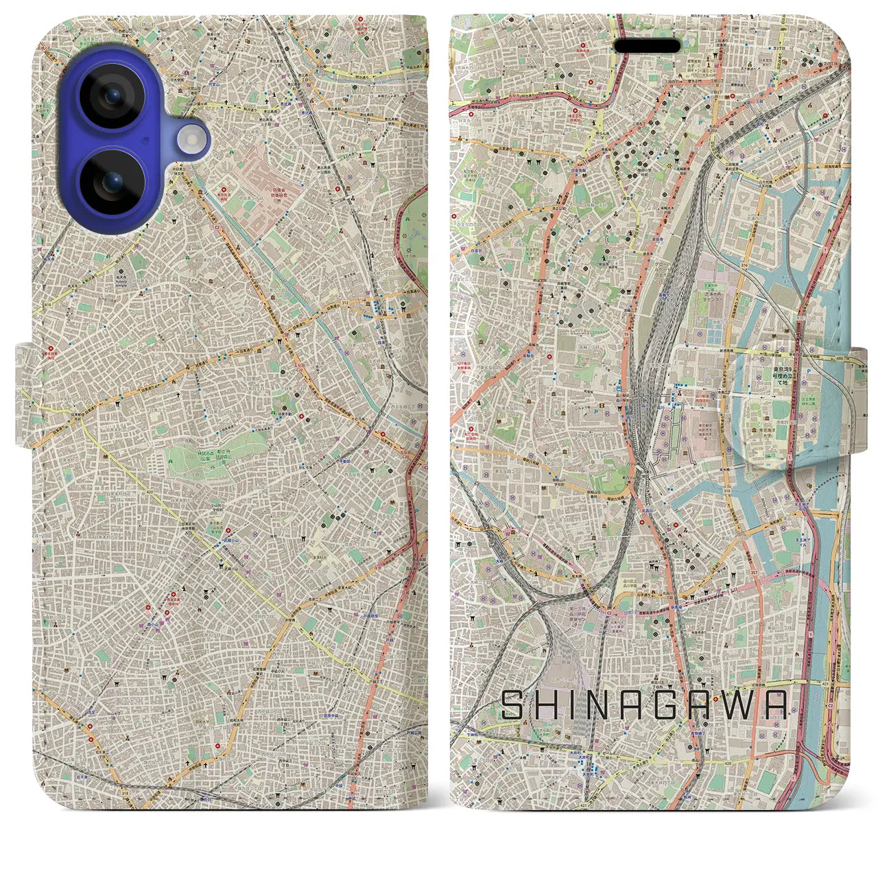 【品川（東京都）】地図柄iPhoneケース（手帳タイプ）ナチュラル・iPhone 16 Pro Max 用