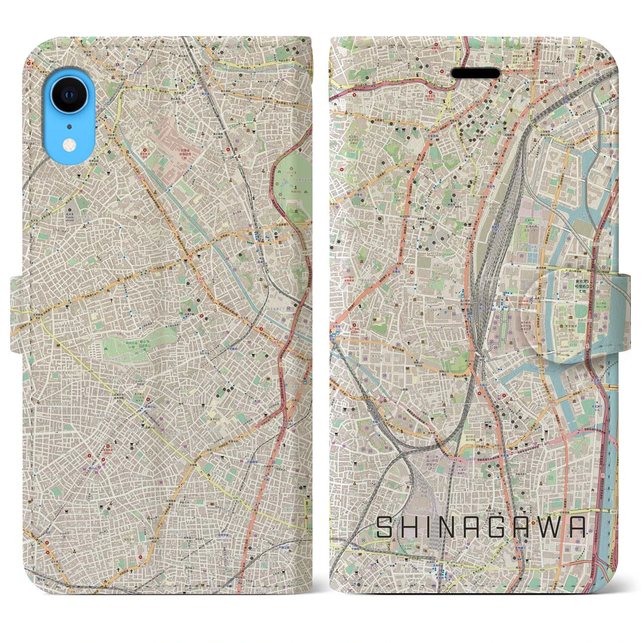 【品川】地図柄iPhoneケース（手帳両面タイプ・ナチュラル）iPhone XR 用