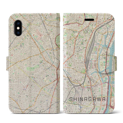 【品川（東京都）】地図柄iPhoneケース（手帳タイプ）ナチュラル・iPhone XS / X 用