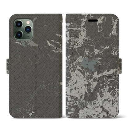 【信濃（長野県）】地図柄iPhoneケース（手帳タイプ）モノトーン・iPhone 11 Pro 用