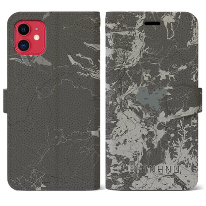 【信濃（長野県）】地図柄iPhoneケース（手帳タイプ）モノトーン・iPhone 11 用