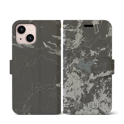 【信濃（長野県）】地図柄iPhoneケース（手帳タイプ）モノトーン・iPhone 13 mini 用