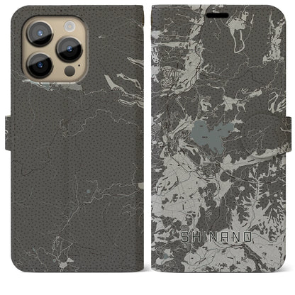 【信濃（長野県）】地図柄iPhoneケース（手帳タイプ）モノトーン・iPhone 14 Pro Max 用