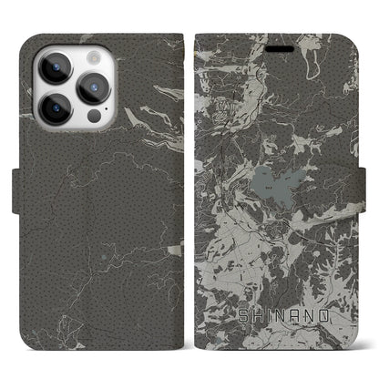 【信濃（長野県）】地図柄iPhoneケース（手帳タイプ）モノトーン・iPhone 14 Pro 用