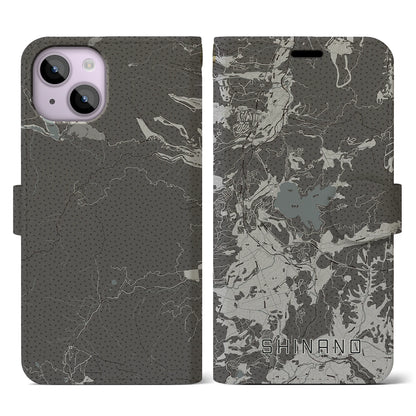 【信濃（長野県）】地図柄iPhoneケース（手帳タイプ）モノトーン・iPhone 14 用